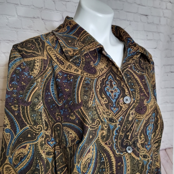 Jessica London Brown Paisley Print Shacket Jacket Shirt Size 20W - Picture 2 of 4